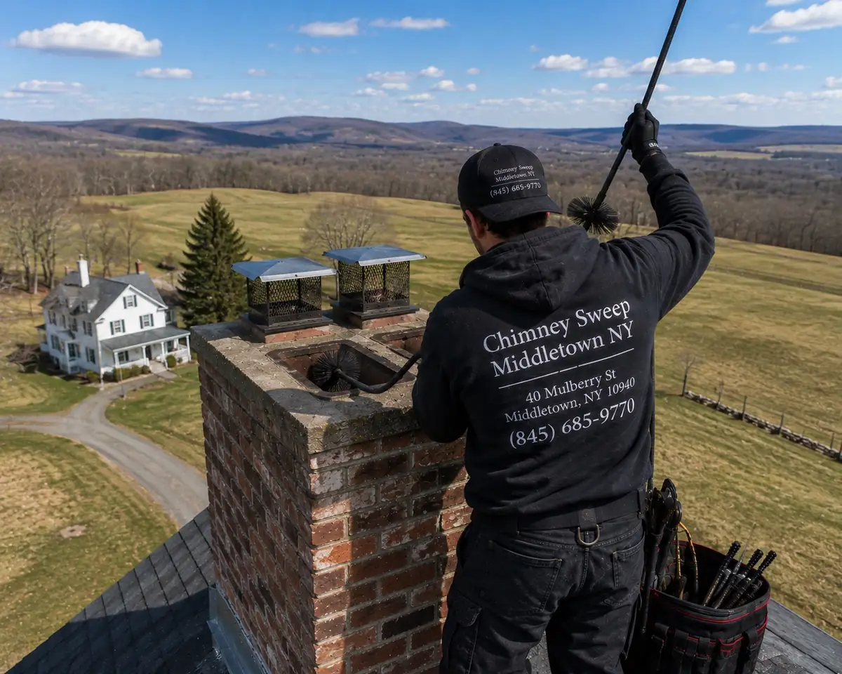 Brick chimney on an exposed open-country property near New Hampton, New York