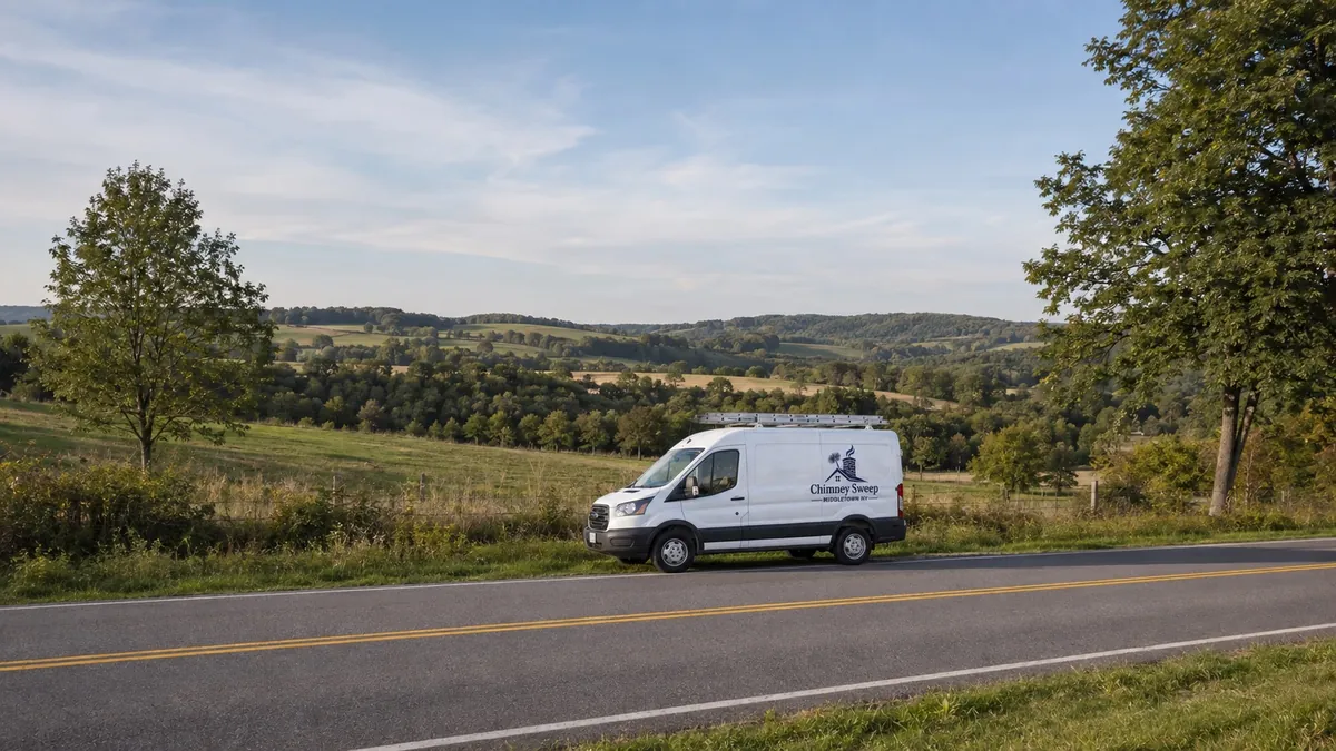 Company service van on a rural road in the Orange County hills